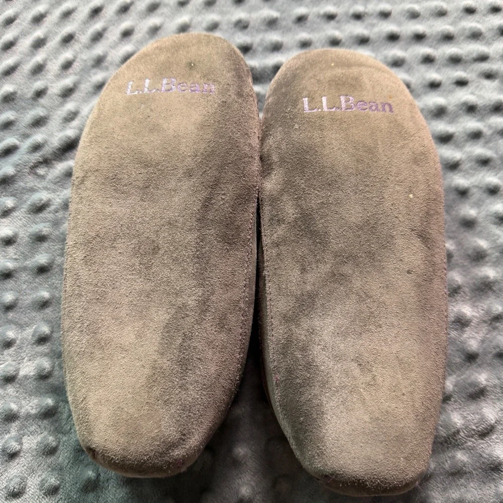 LL Bean Kids Wicked Good Moccasin Slippers Gray Purple Suede Size 5 296248